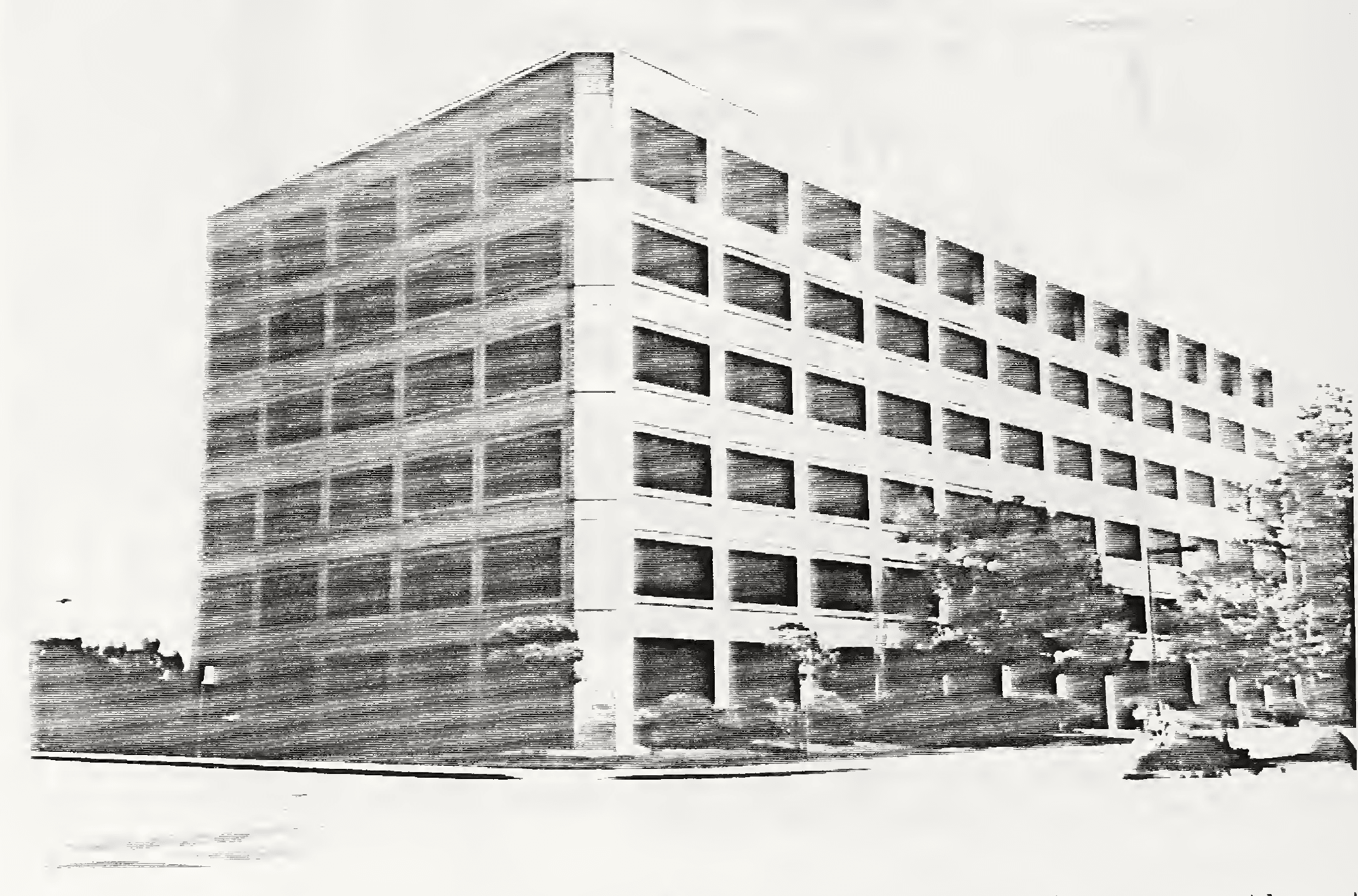 Six-story San Bruno commercial office building studied after the Loma Prieta earthquake, viewed to the southeast (NISTIR 4511, Figure 4).