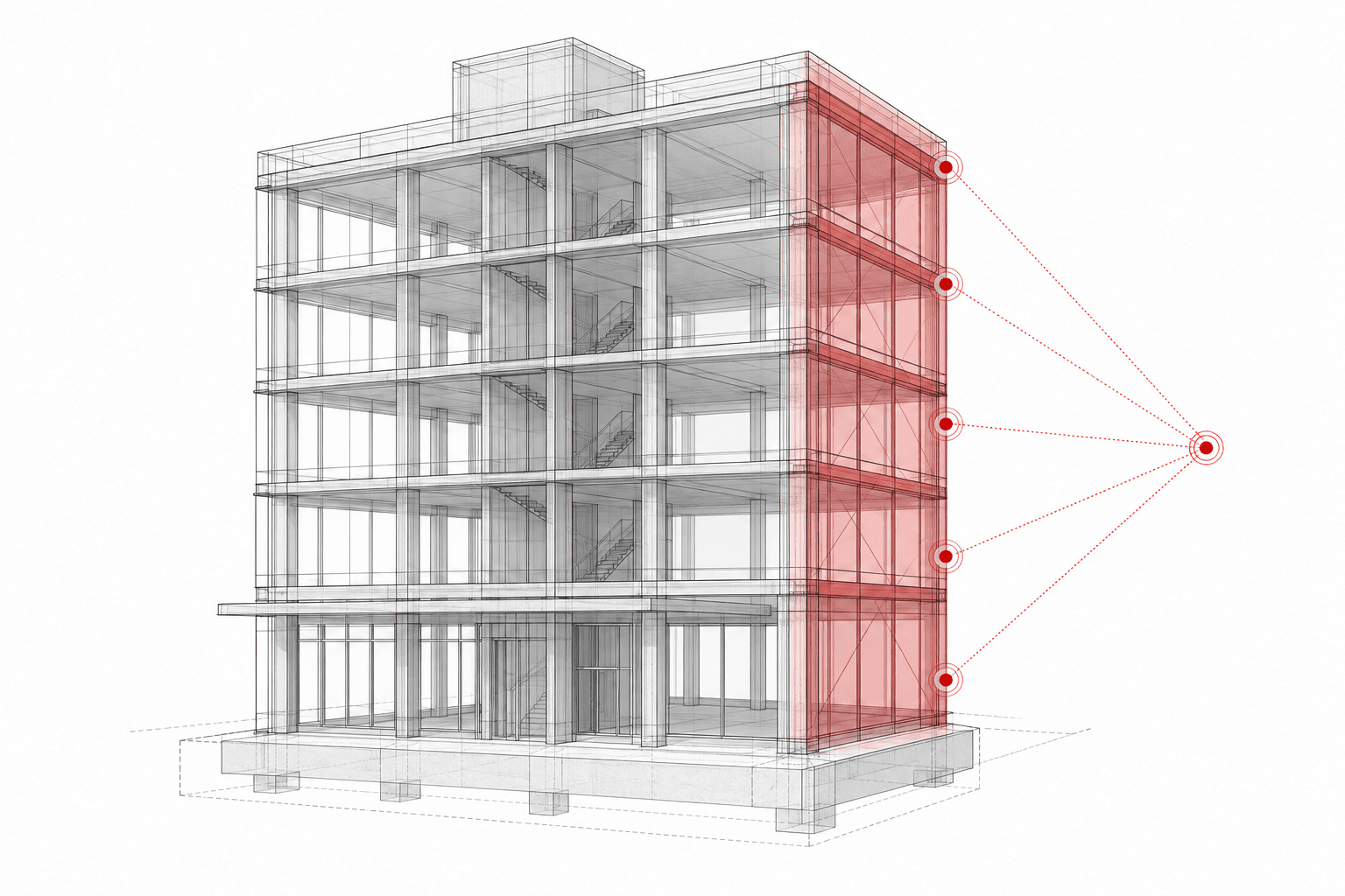 Wireframe building used to compare structural response
