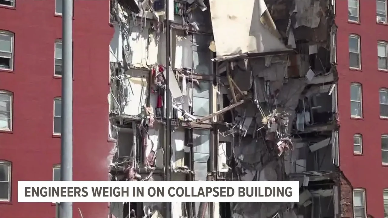 Film preview showing the damaged facade of the Davenport building