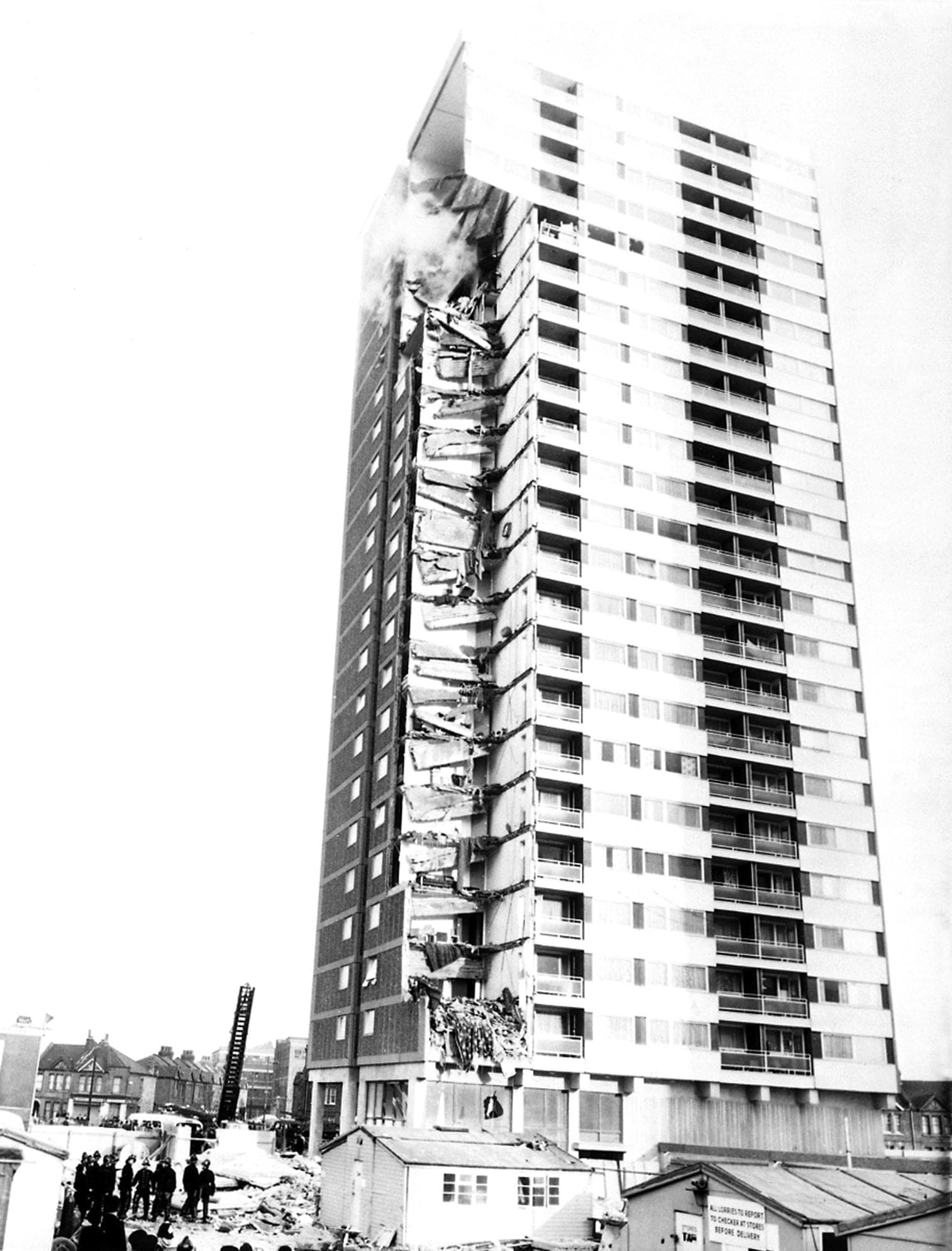 Extensive damage to Ronan Point tower after the 1968 partial collapse, UK National Archives