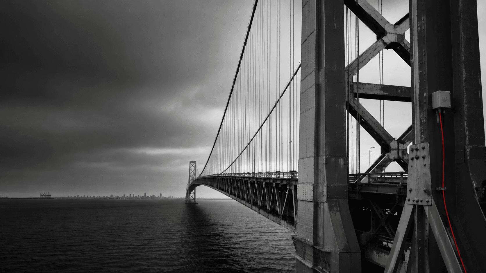 Suspension bridge with a red structural response line